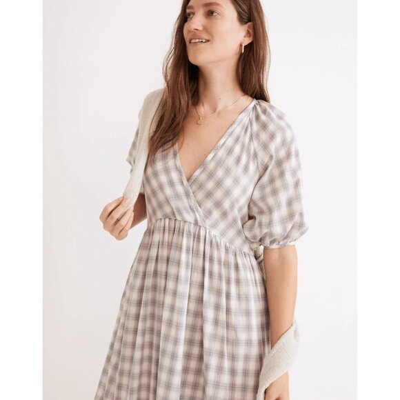 EUC $135 Madewell Marianna Puff Sleeve Midi Dress in Lavender Plaid Plus size 1X - Picture 10 of 11